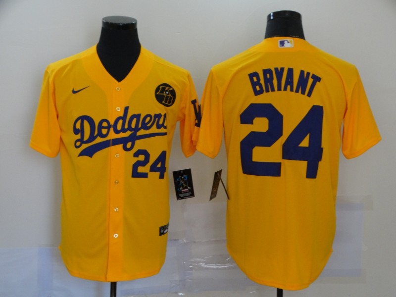 Men's Los Angeles Dodgers Kobe Bryant #24 Yellow Baseball Jersey
